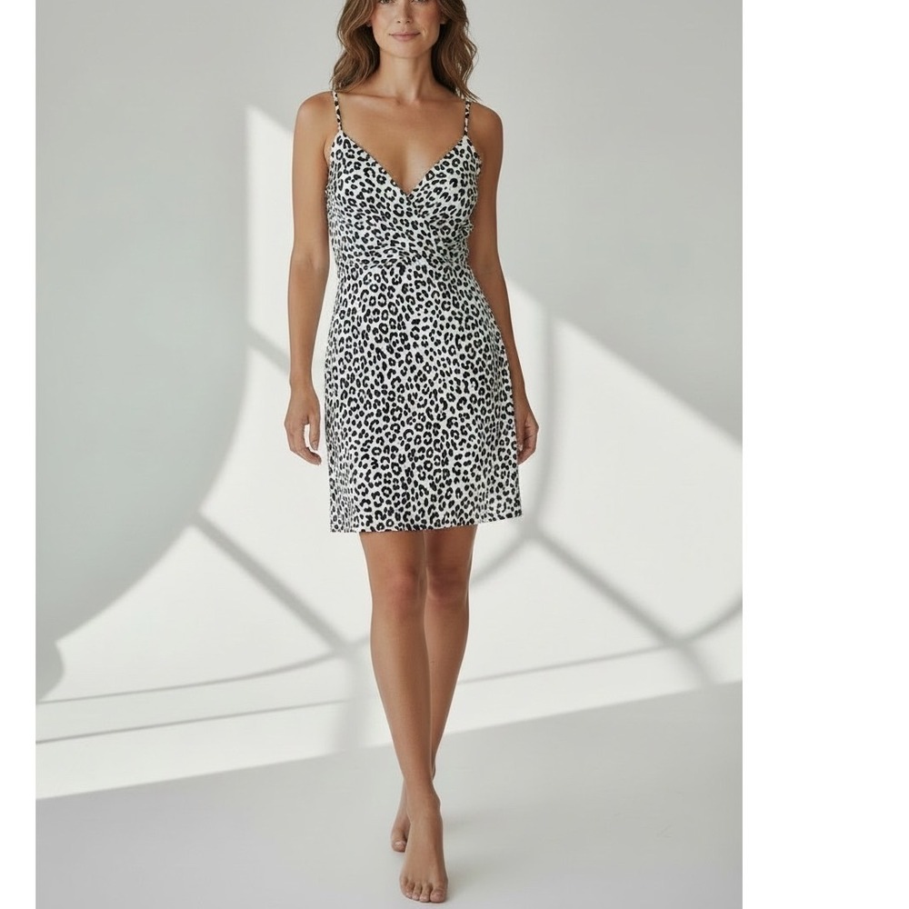Express Leopard Print Midi Dress White Black Mob Wife Indie‎ Sleaze Y2K Medium